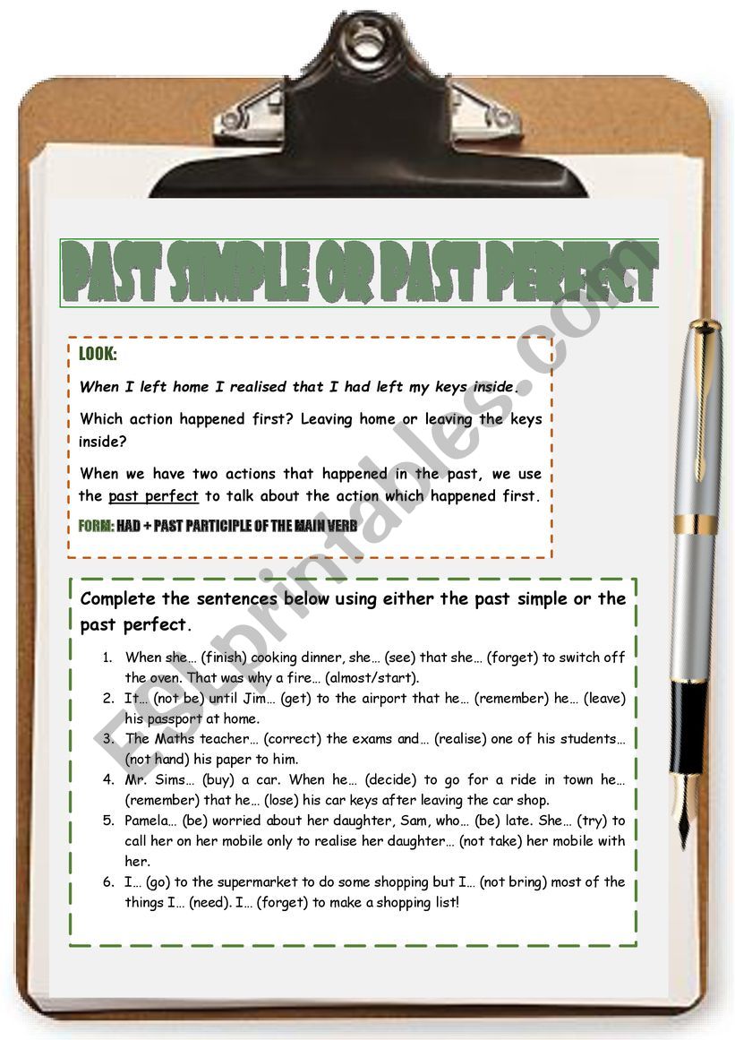 Past simple or past perfect worksheet