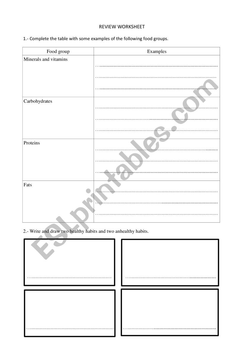 Healthy life worksheet