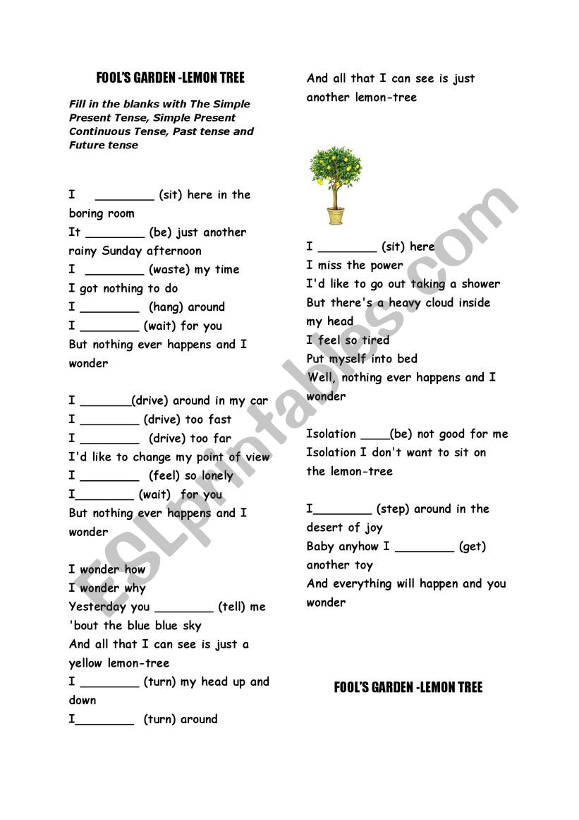 Lemon Tree worksheet