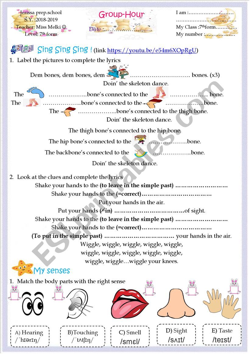 Parts of the body  worksheet