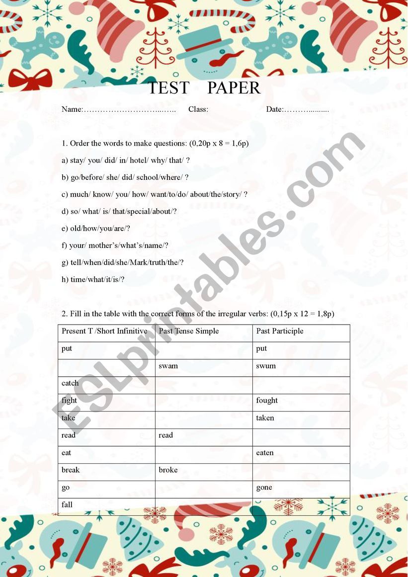 Test Paper worksheet