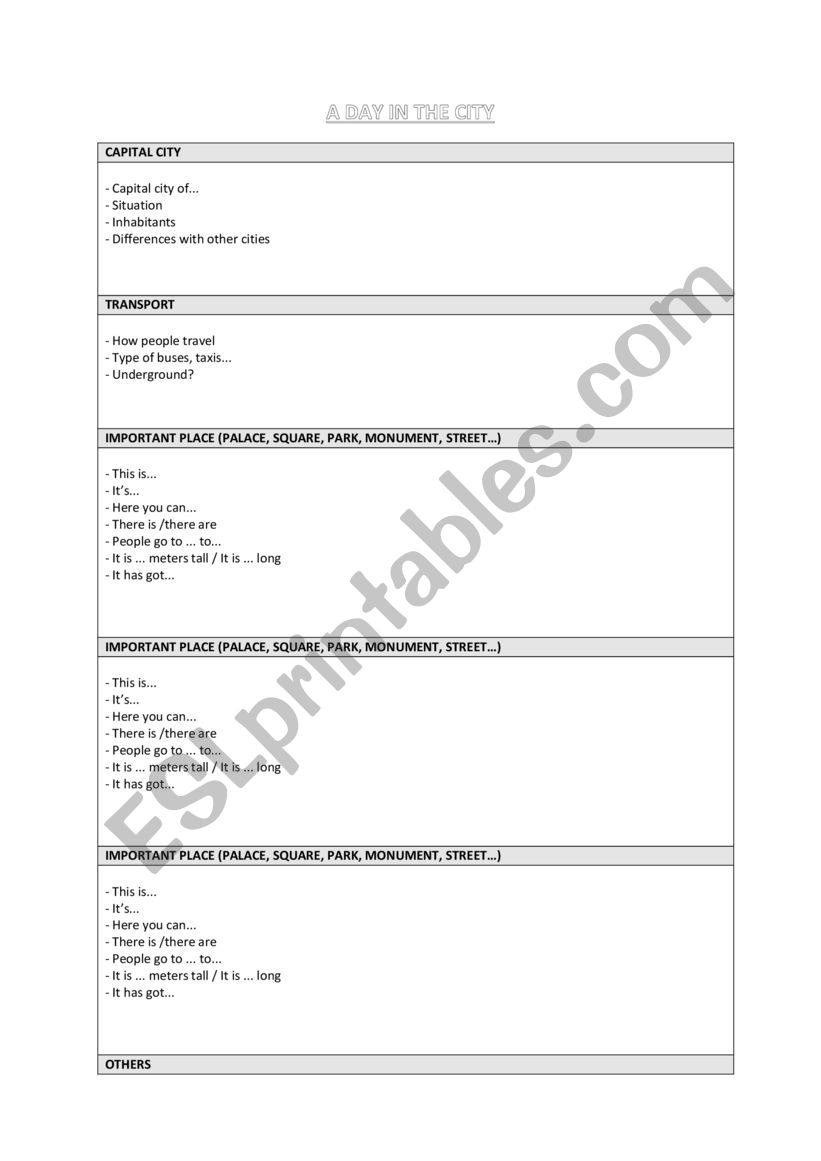 A day in the city worksheet