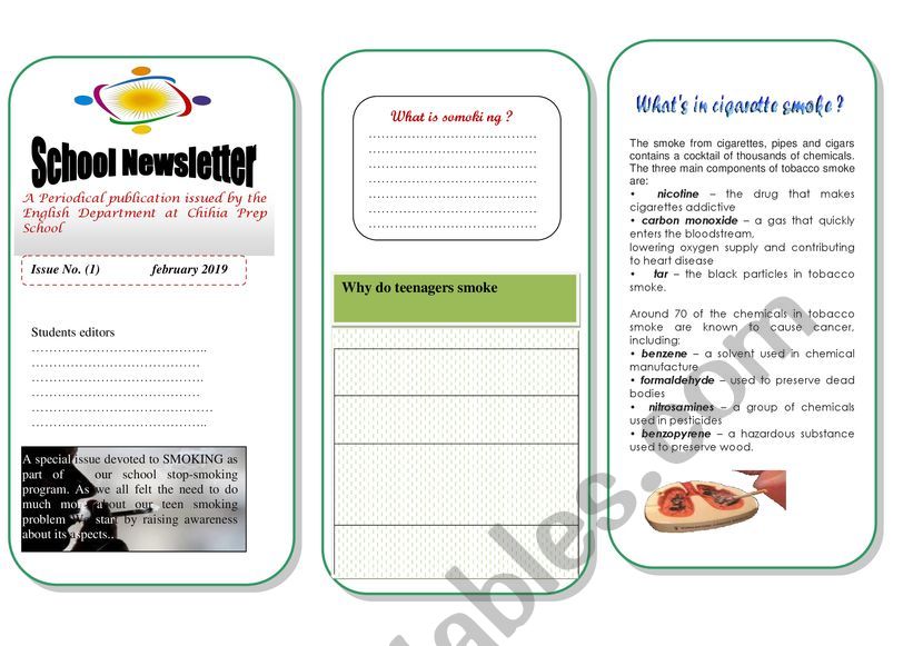 Brochure about smoking worksheet