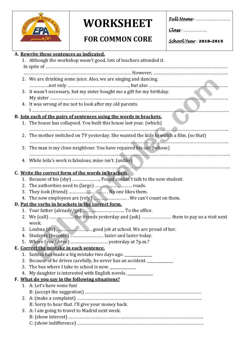 mixed language worksheet