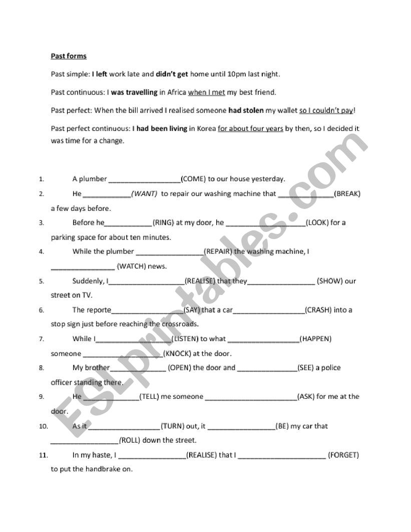Mixed Tenses worksheet