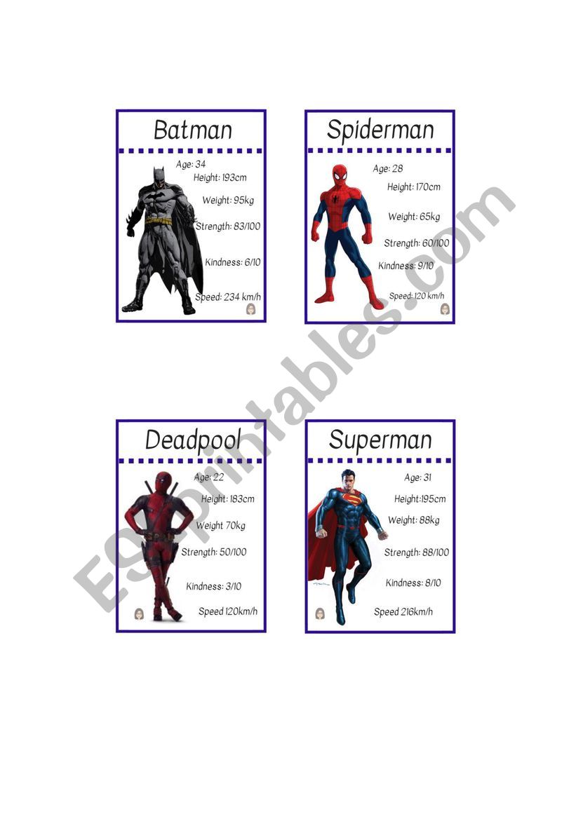 Comparative and superlative speaking cards