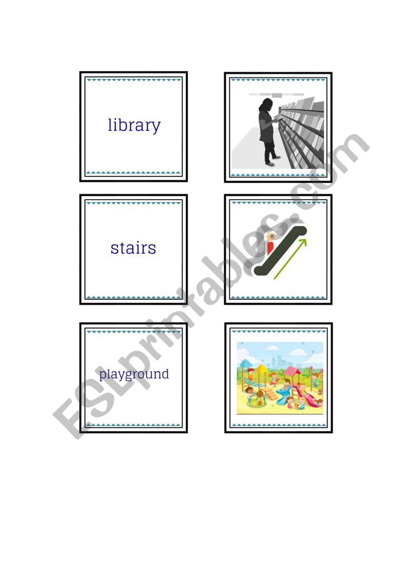 School rooms flashcards worksheet