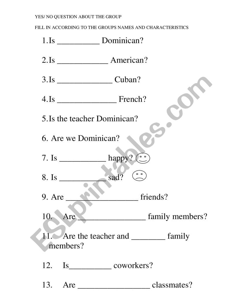 yes/ no questions verb to be worksheet