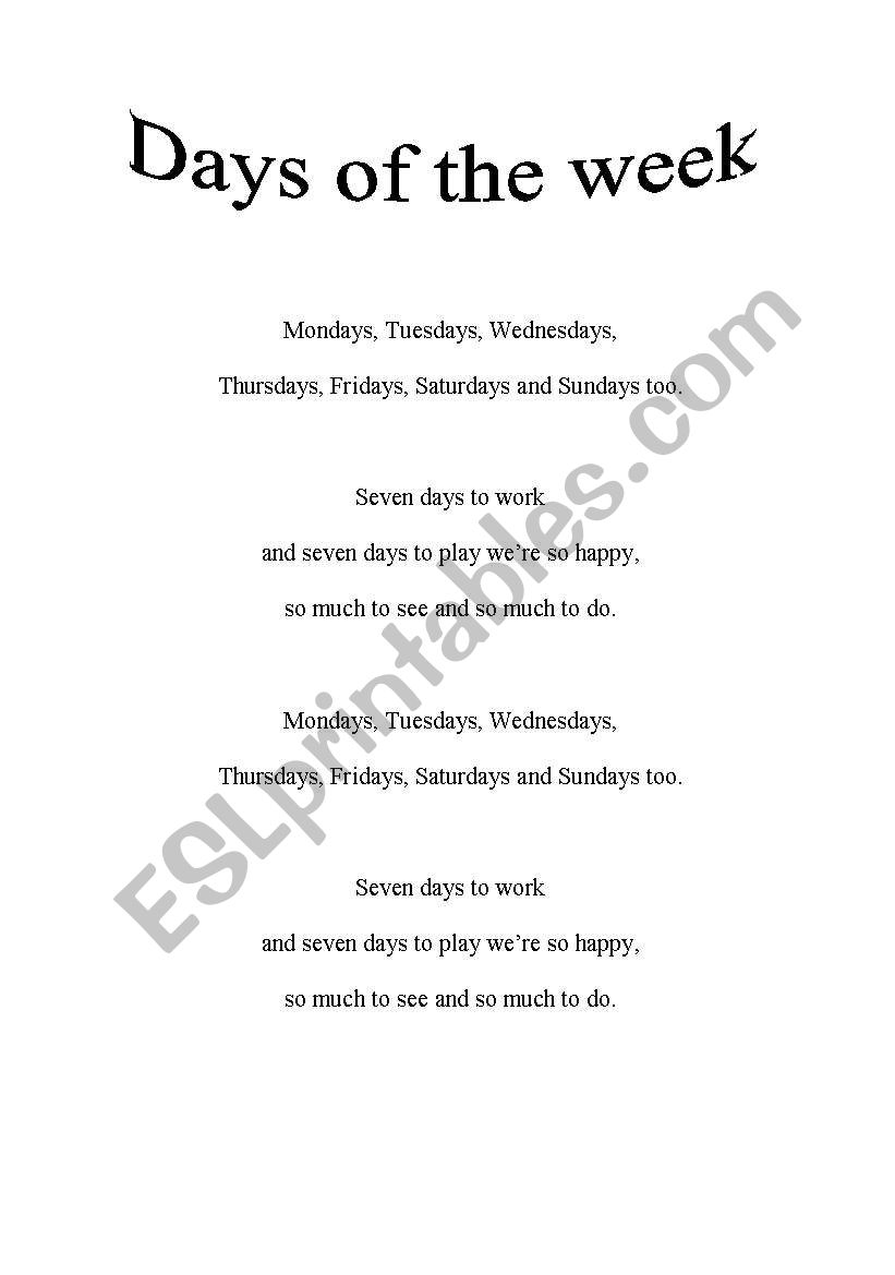 days of the week worksheet