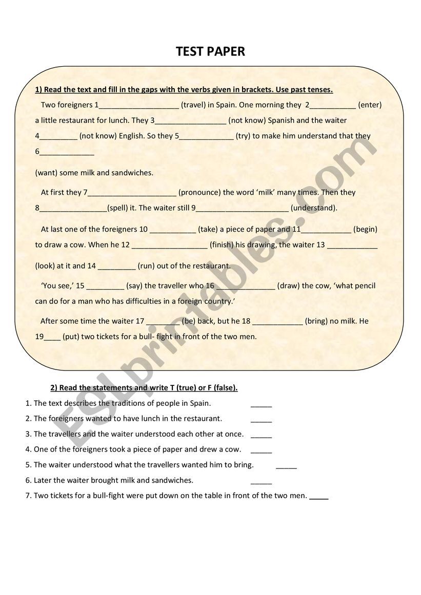 test paper worksheet