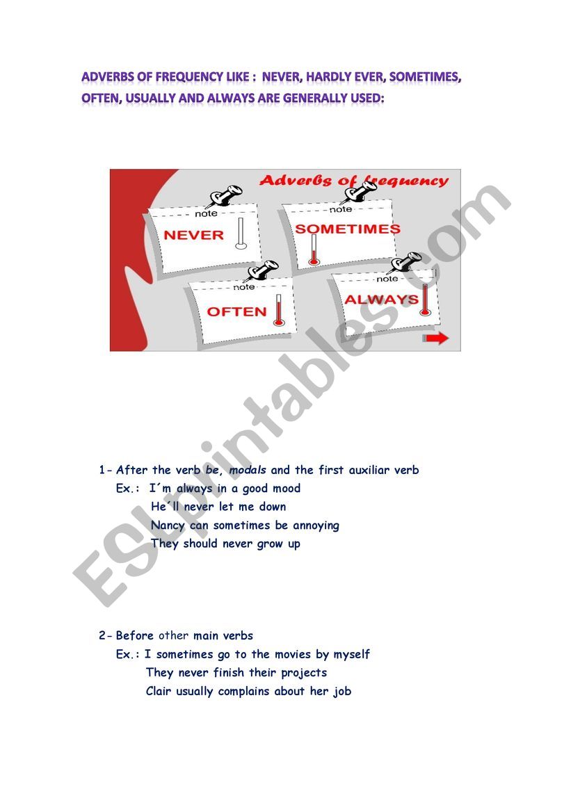 Adverb of frequency worksheet