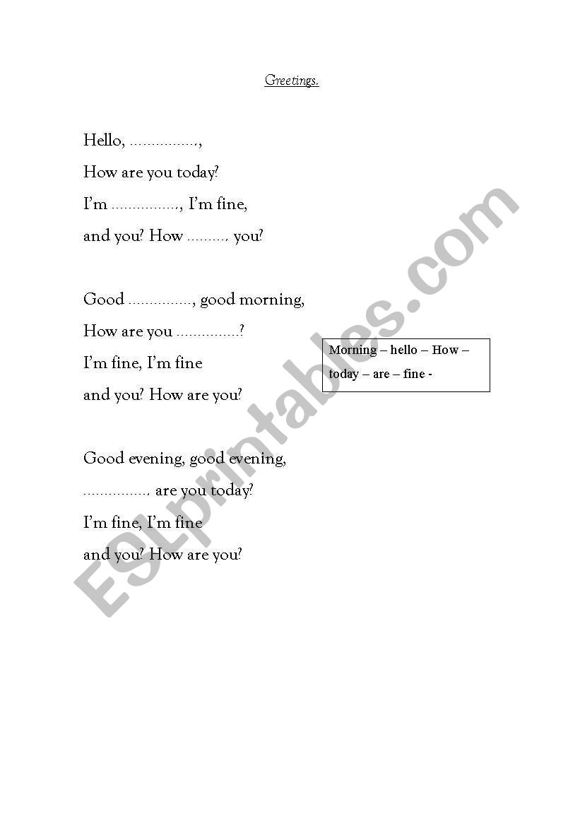 greetings worksheet