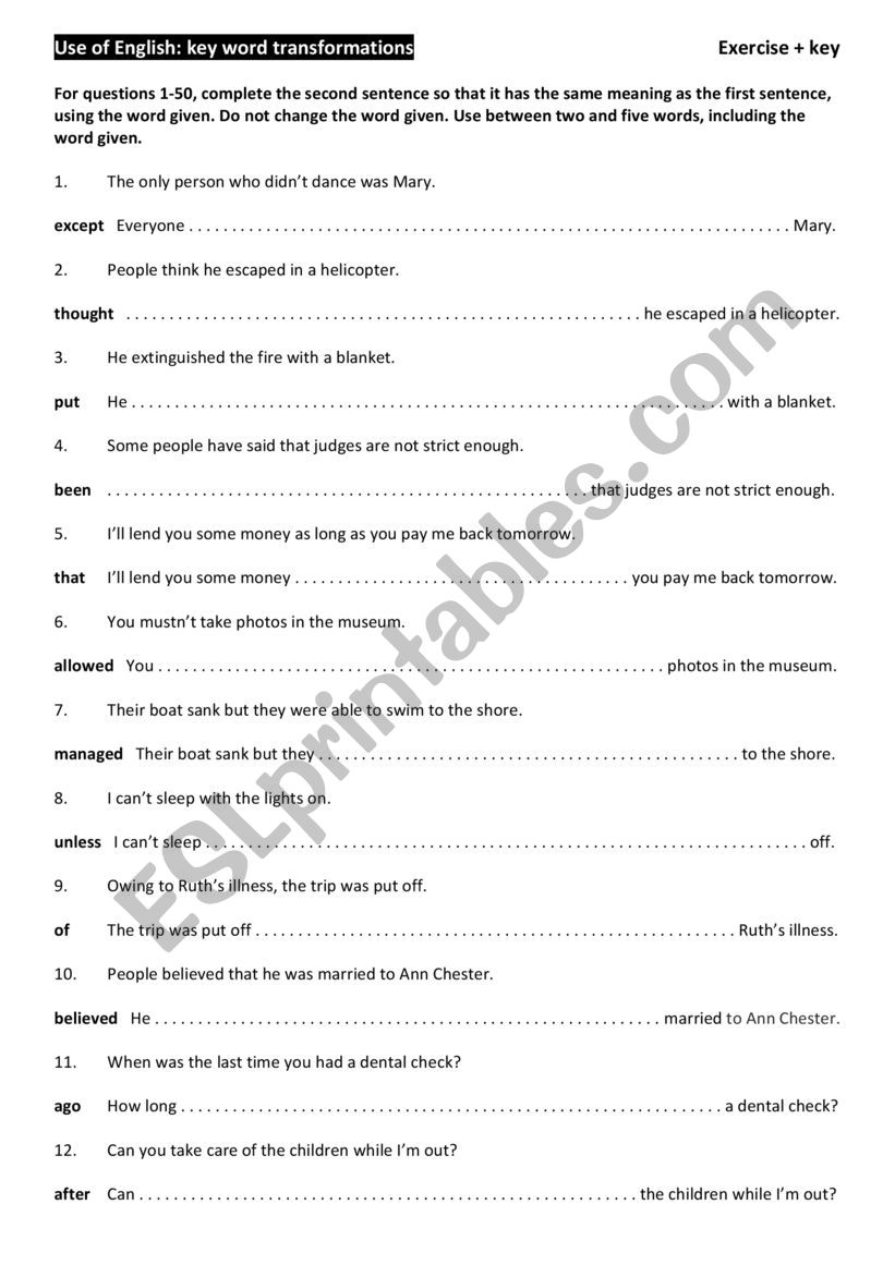 Key Word Transformation exercise