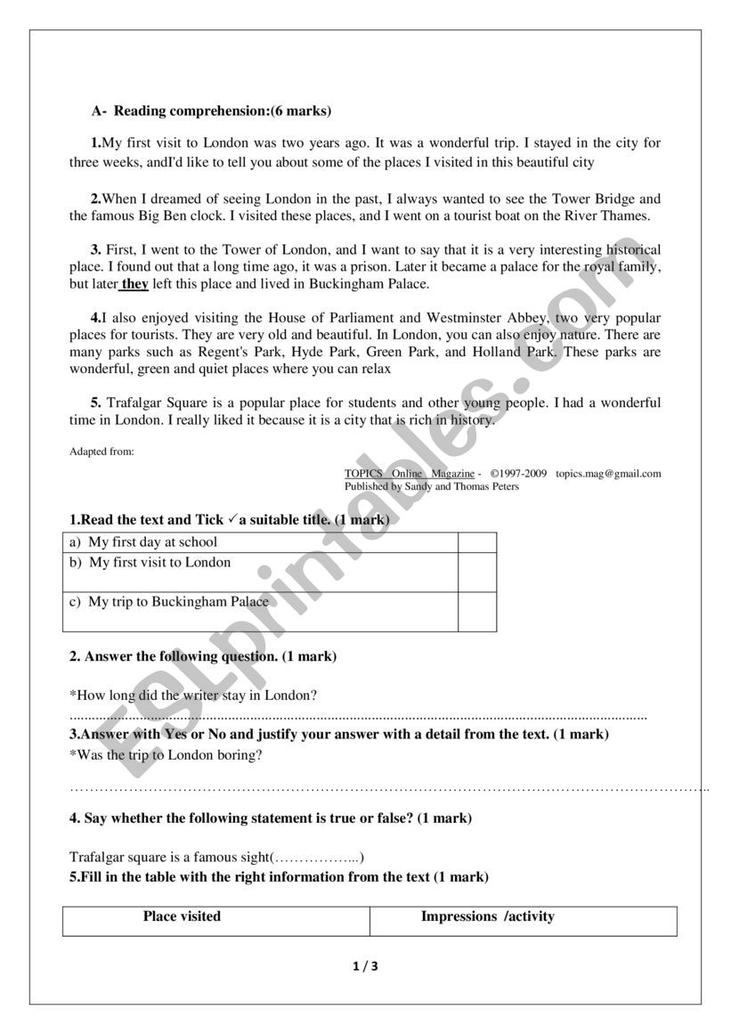 8th form test worksheet