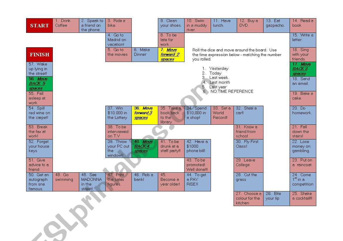Past Simple Present Perfect Board Game ESL Worksheet By Silvalu80