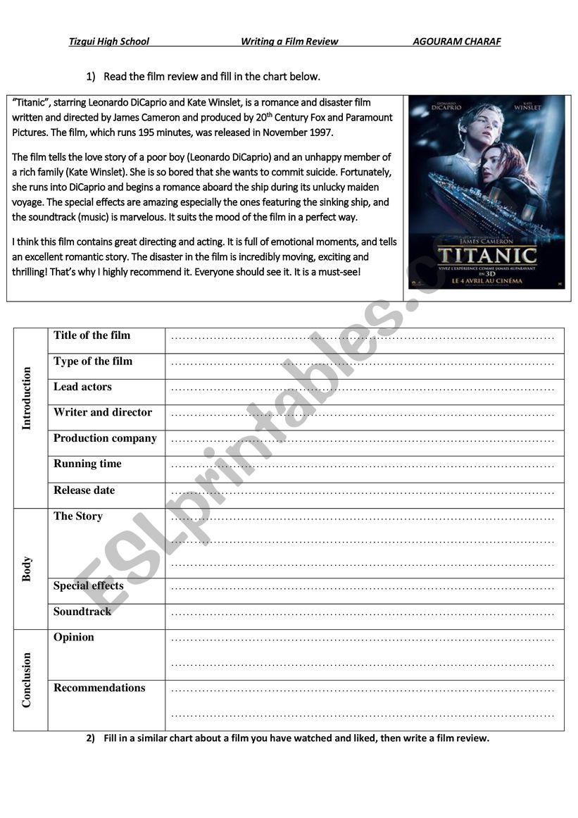 Film Review worksheet