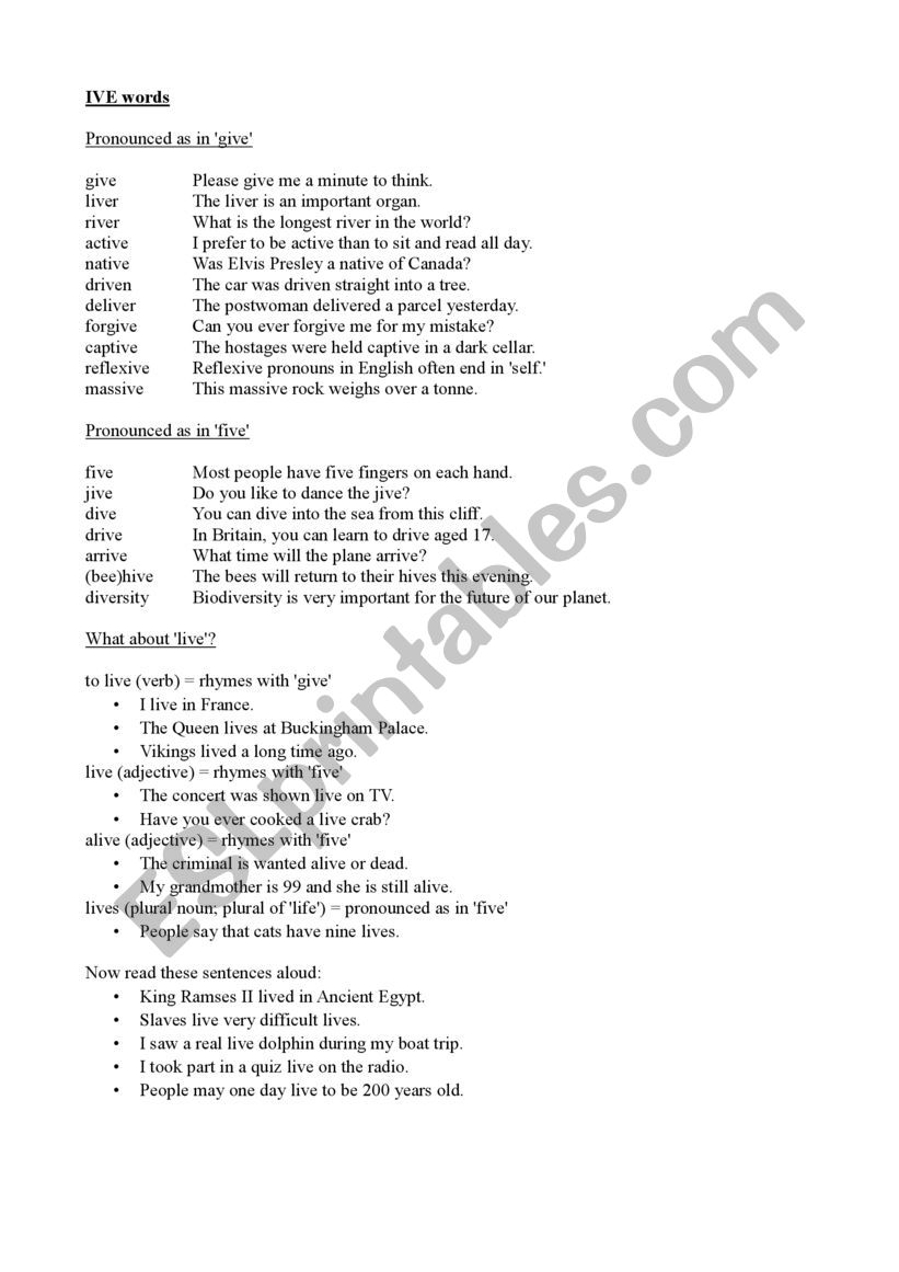 IVE pronunciation in English worksheet