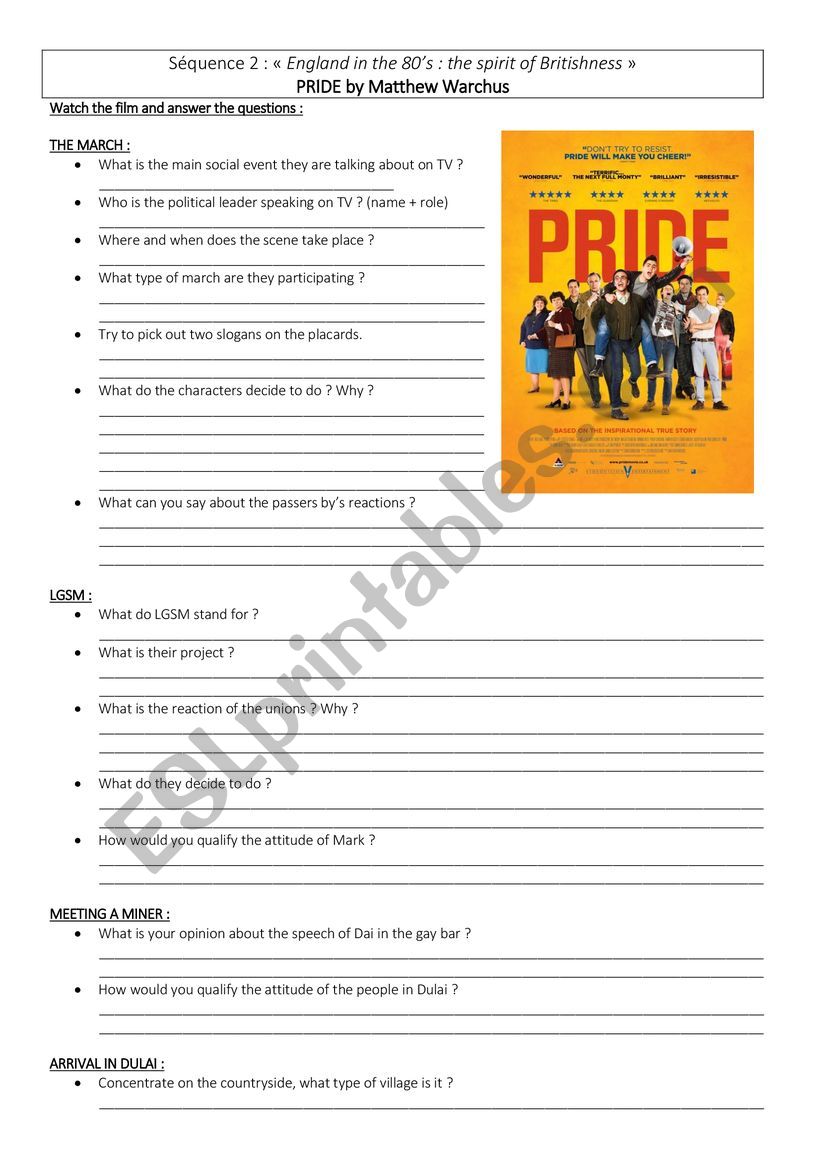 Pride the movie.  worksheet