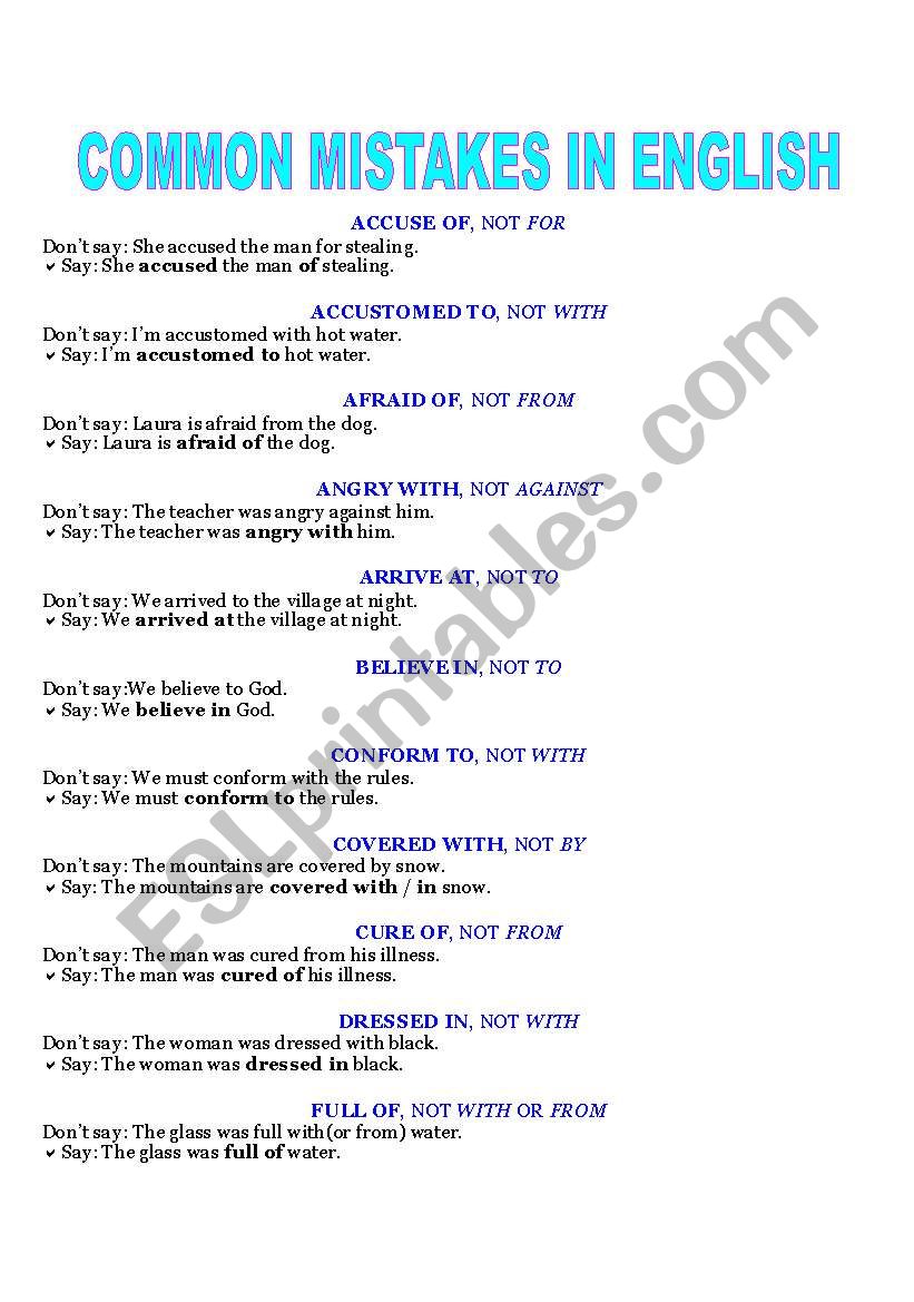 common mistakes in english worksheet