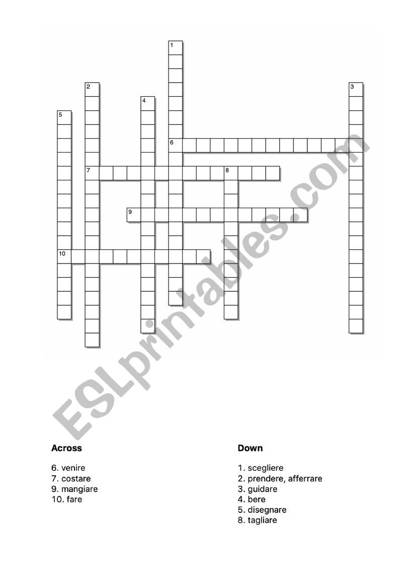 irregular verbs alphabet order crossword c,d,e 