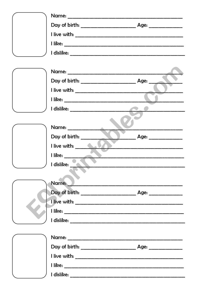 Personal Information worksheet