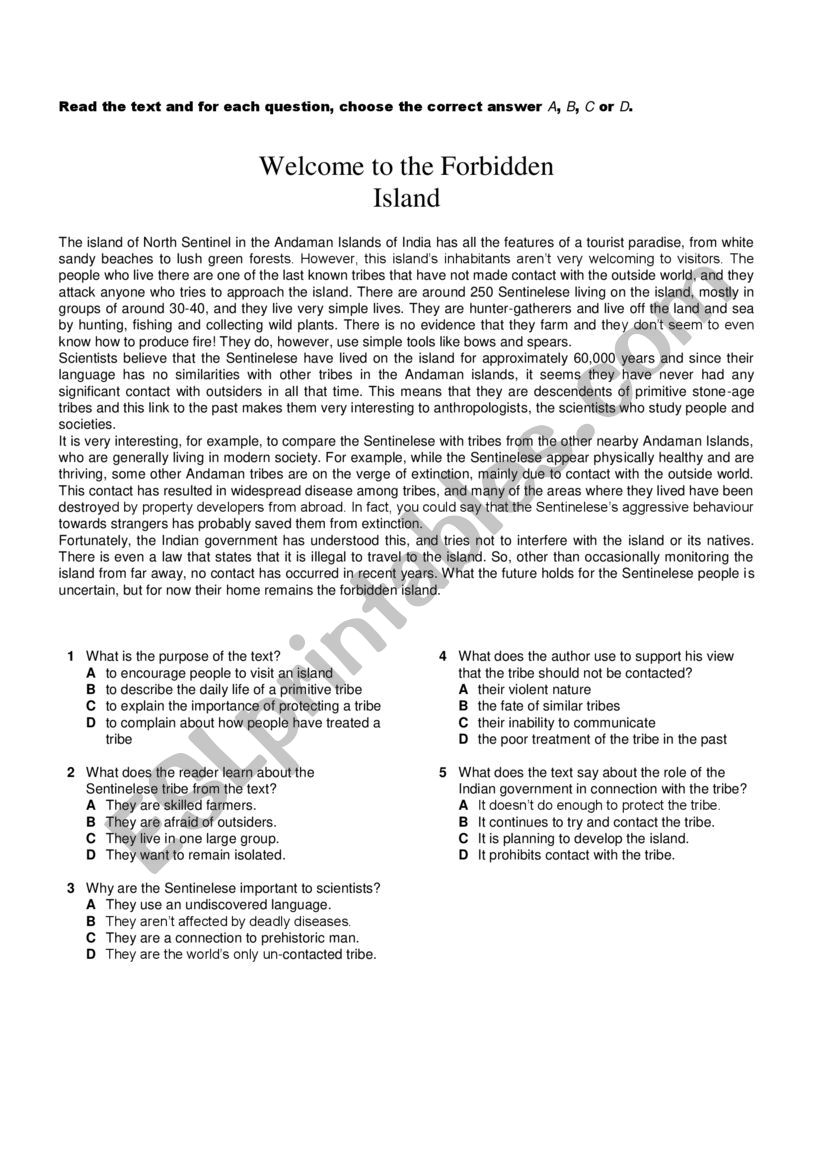 Reading Comprehension worksheet