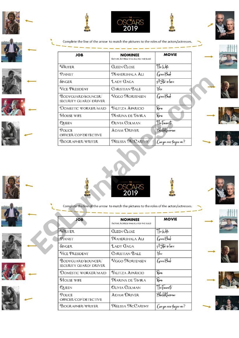 JOBS  (THE OSCARS)  worksheet