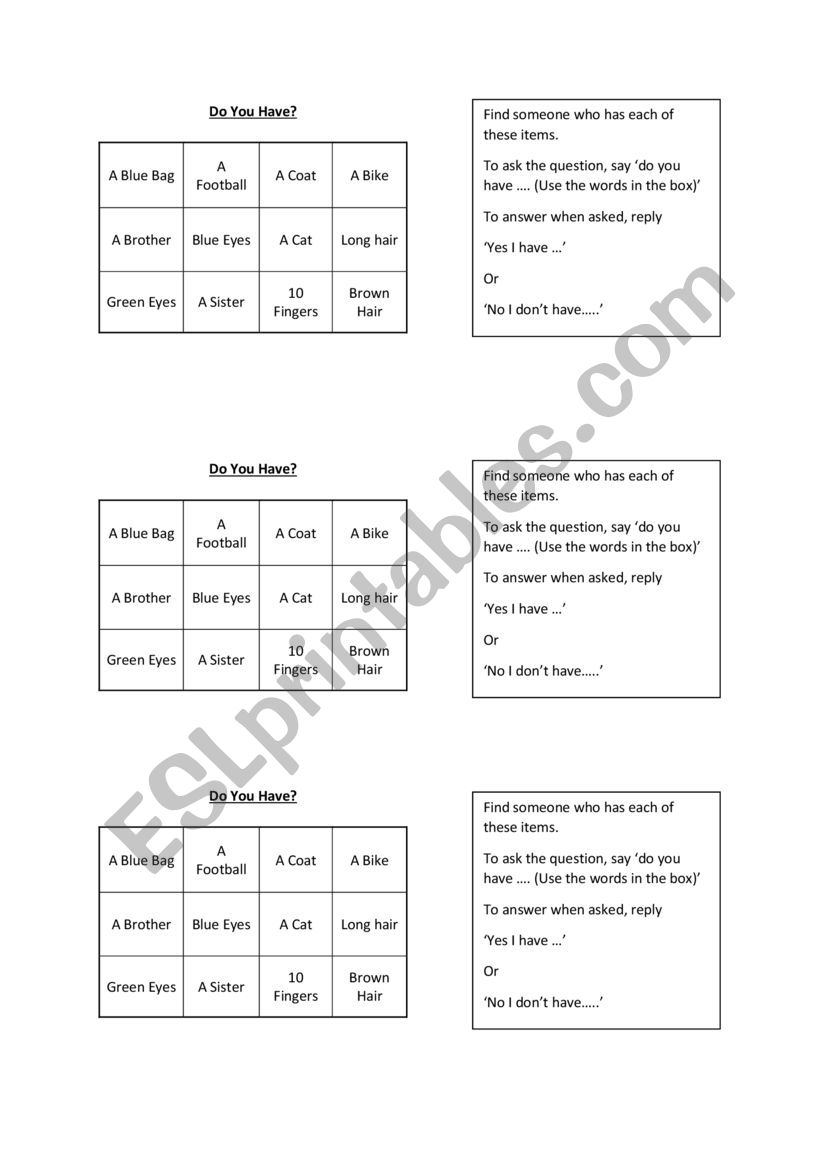 Do You Have? worksheet