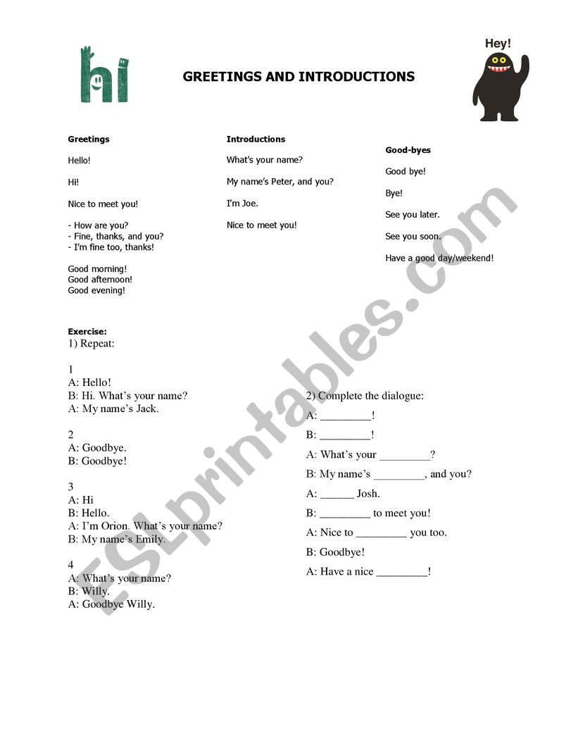 Greetings worksheet