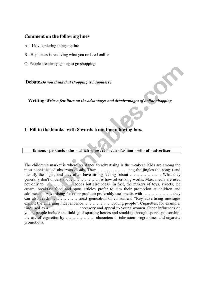 discuss and comment worksheet