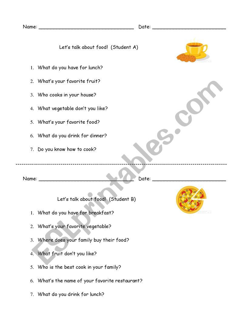 Lets talk about food! worksheet