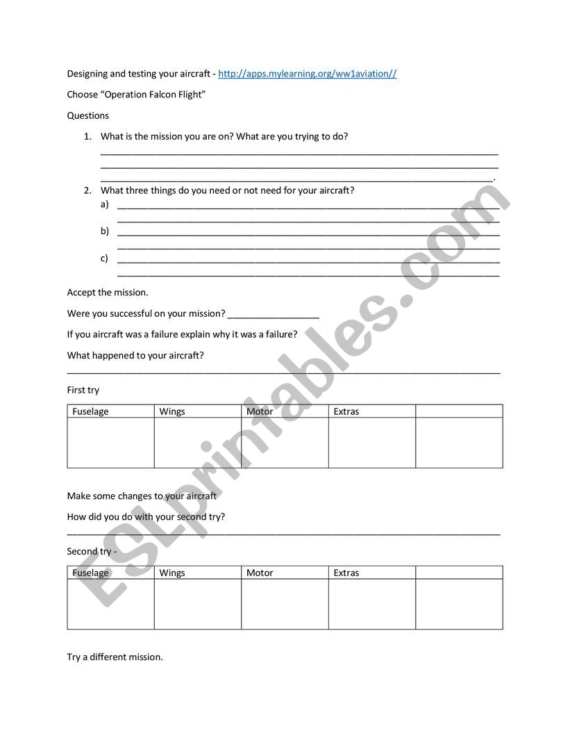 aircraftmission worksheet