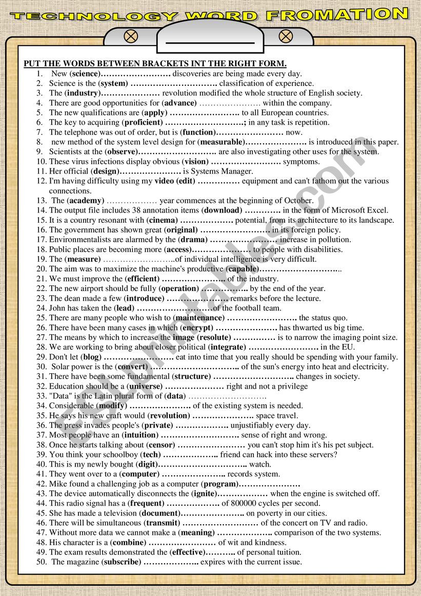 technology word formation  worksheet