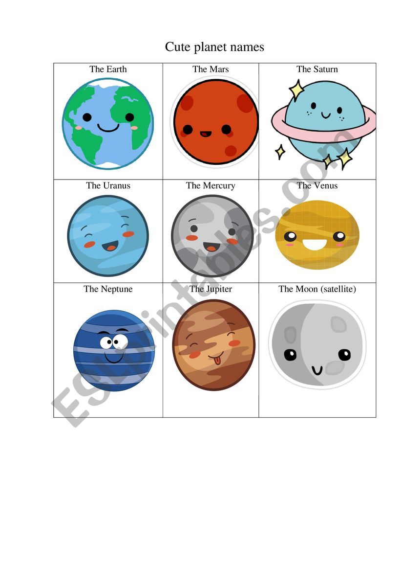 Cute planet names worksheet
