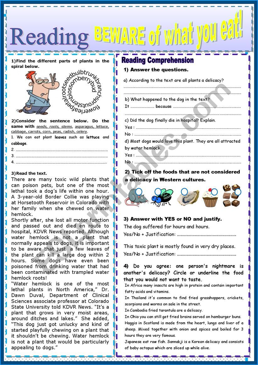 Beware of what you eat! Reading Comprehension + KEY