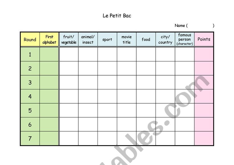 Petit bac_fun vocabulary game worksheet