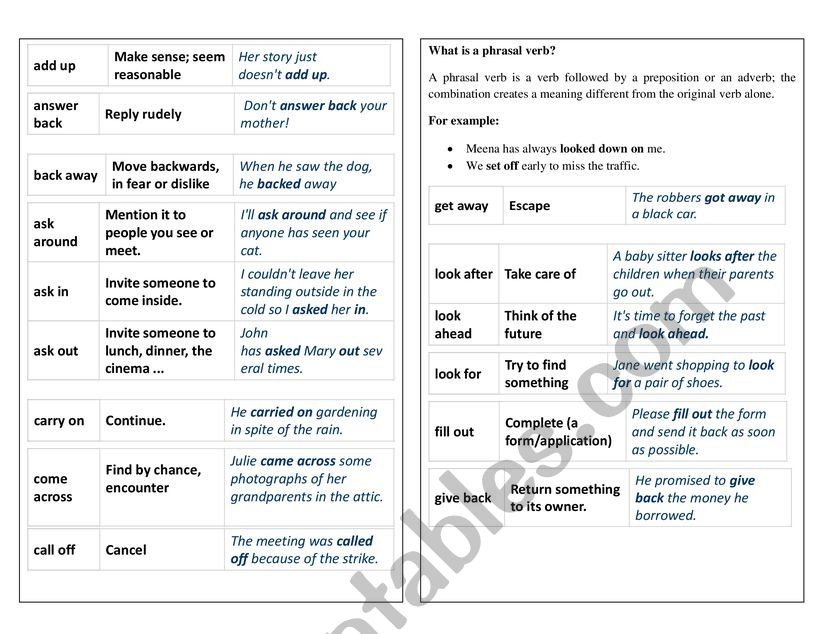 Phrasal Verbs worksheet