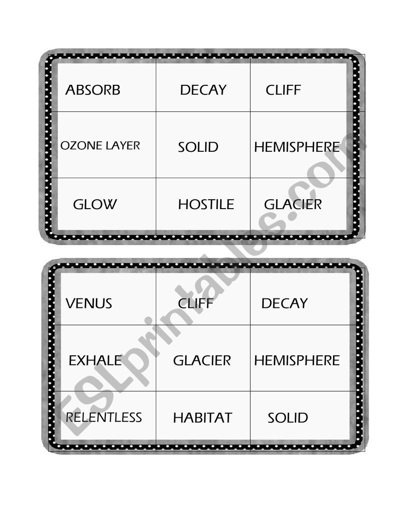 Environment Vocabulary Bingo Game