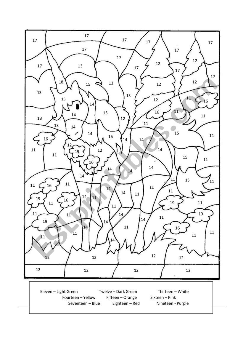 Colour by numbers - Numbers 11-19