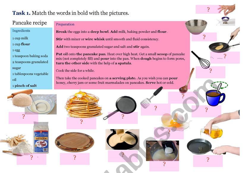 Quiz. Pancake recipe.  worksheet