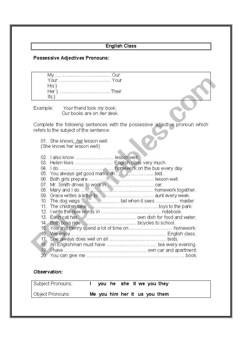 Pronouns worksheet