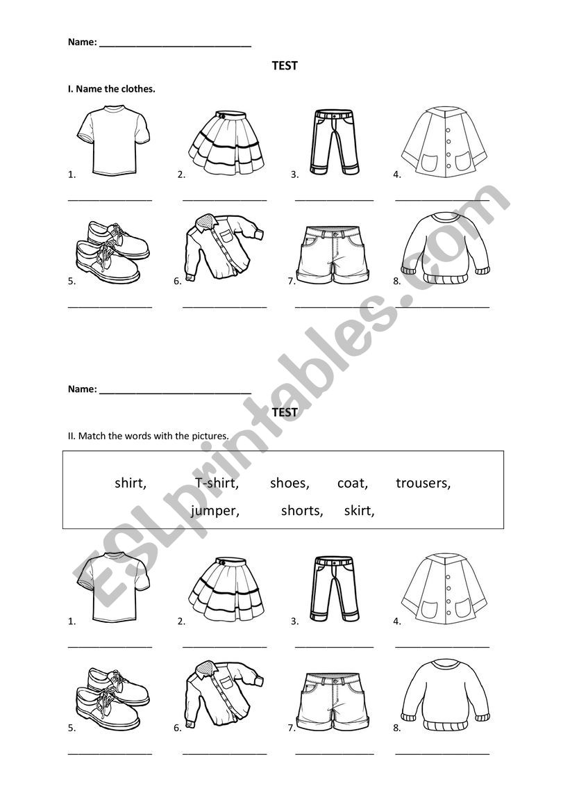 Tiger 2 - clothes test worksheet