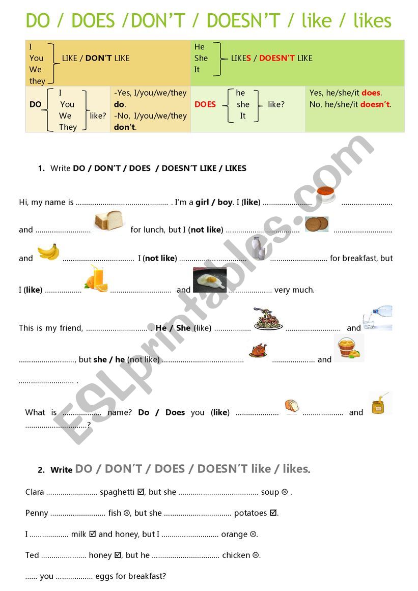 Do - Does exercises worksheet