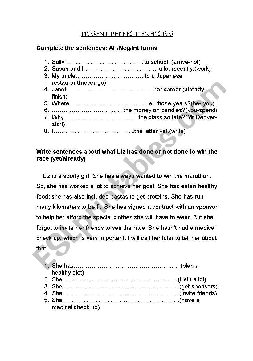 Present Perfect Exercises worksheet