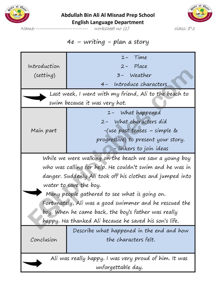 A STORY WRITING WORKSHEET worksheet