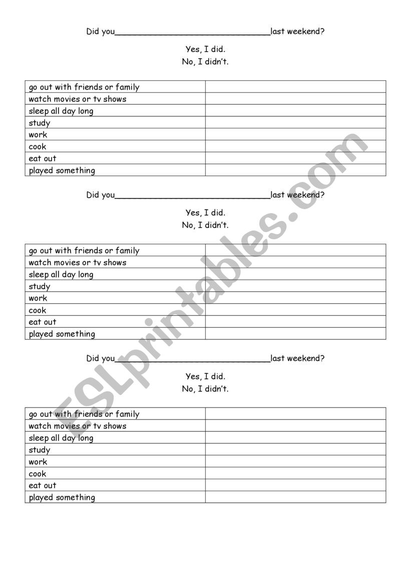 Did you...last wekkend? worksheet