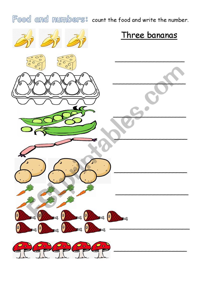 food and numbers worksheet