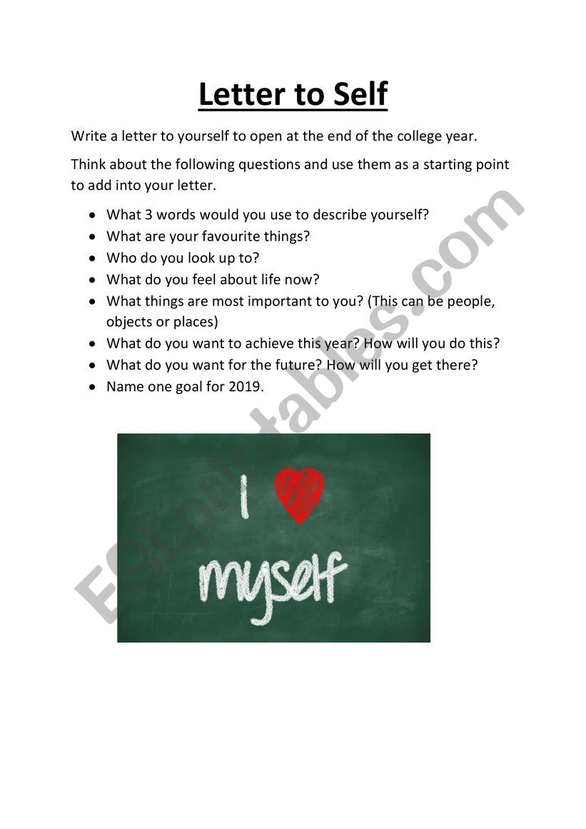 Letter to Self worksheet