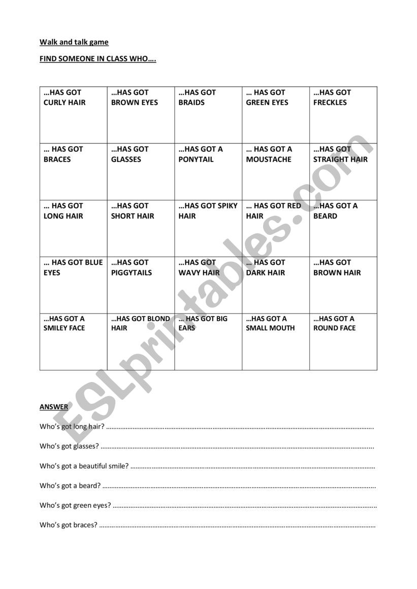 Find someone who has got.... worksheet