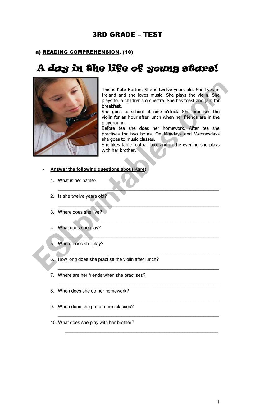 test 3RD gRADE worksheet